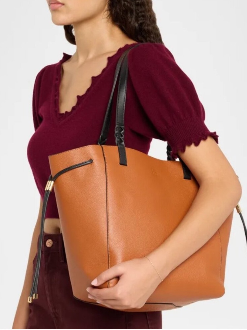 Ulla Johnson Alma Everyday Tote Sierra Pebbled Leather Tote with Black Straps